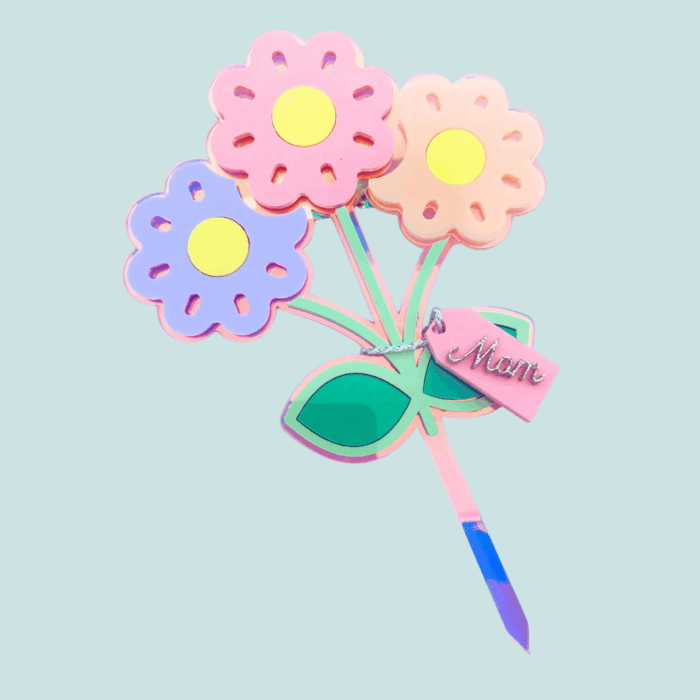 Bunch of flowers cake topper with tag for Mom